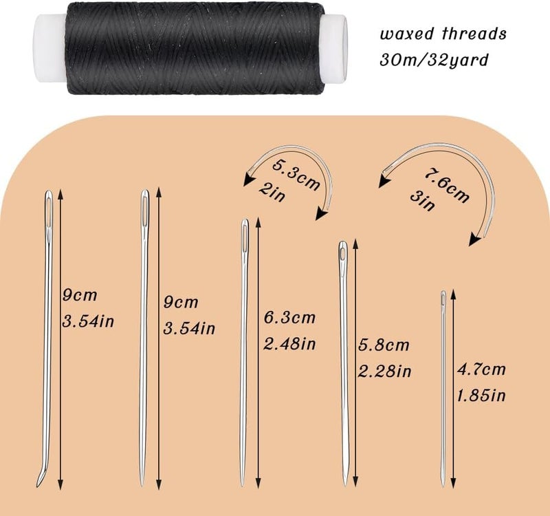 Ftyiwu Waxed Thread, Upholstery Needle and Thread 32 Yards with 7PCS Hand Sewing Needles for Home Upholstery Carpet Canvas Repair Leather Sewing (Black) - Image 2